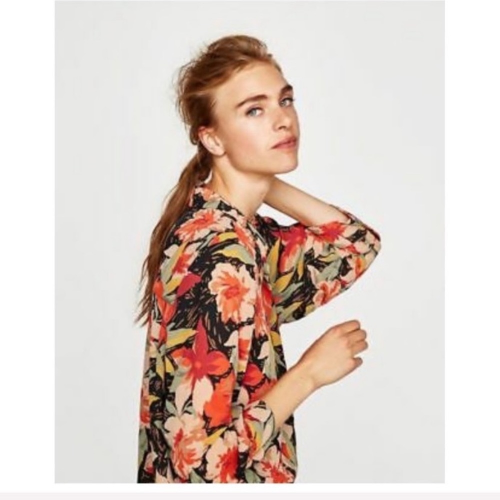 Zara Long Sleeve Floral Print Button Down Shirt - Picture 3 of 7